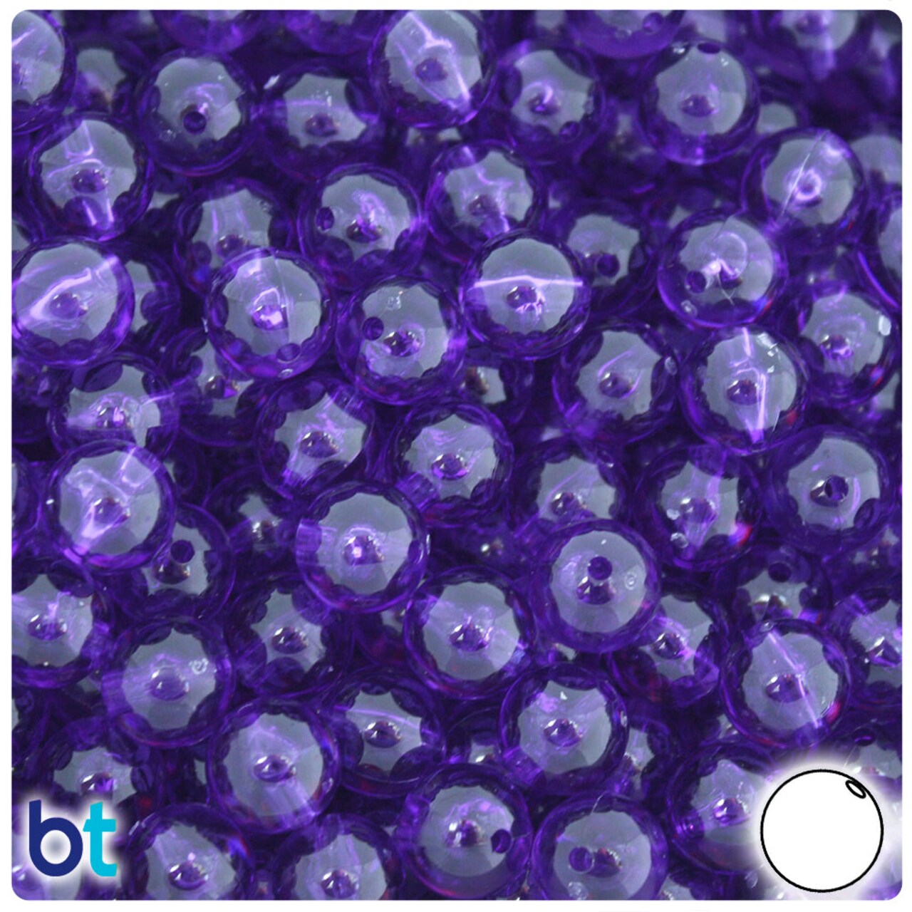 BeadTin Amethyst Transparent 10mm Round Plastic Craft Beads (150pcs)